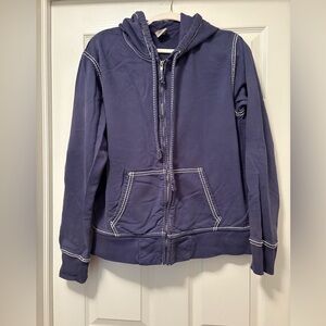 True Religion Navy Blue Hoodie with White Stitching